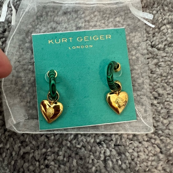 Kurt Geiger Jewelry - Kurt Geiger Green Hoop Heart Raven Earrings NWT